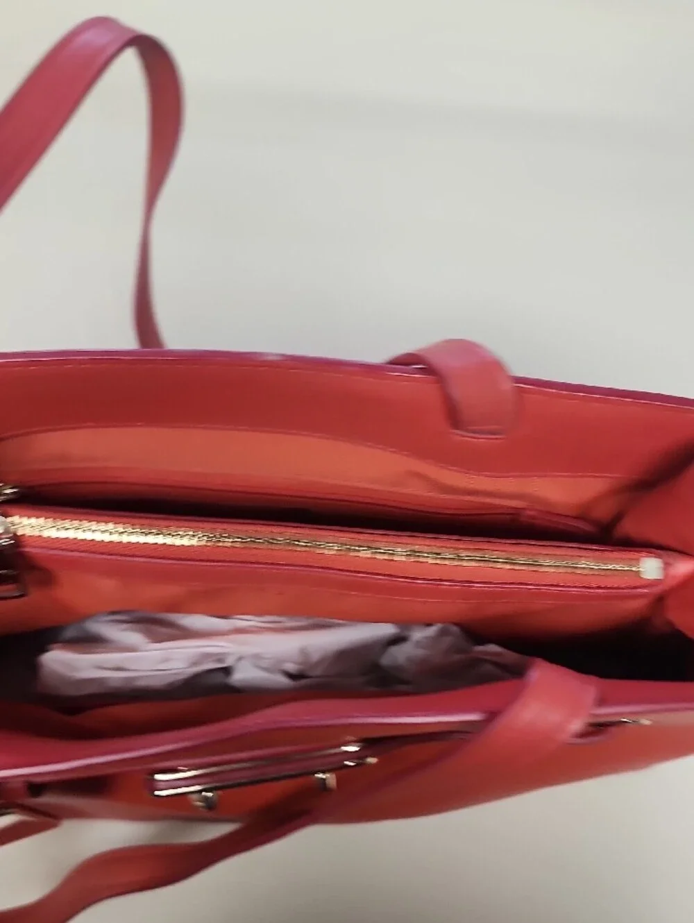 Coach Coral Red Pebbled Leather Tote with Gold Hardware